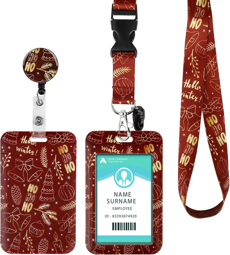 Hinsly ID Badge Holder with Lanyard Christmas Decoration, Retractable Badge Holders Reels with Lanyards Adjustable, for Women Kids Teacher Nurses Doctor Student - Image 1